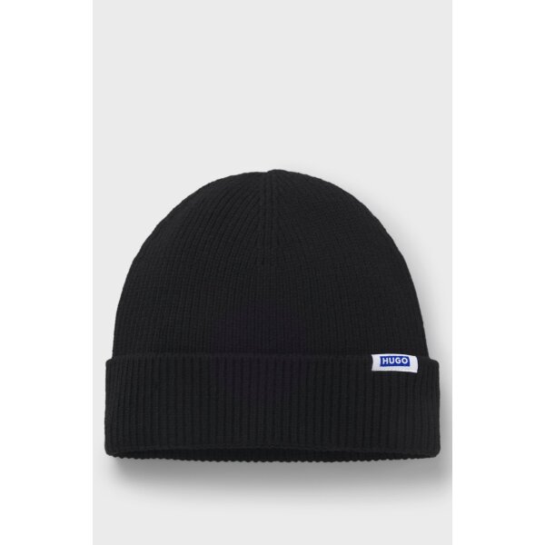 hbeu50551371_001_200 Ανδρικός Σκούφος Rib-knit beanie hat with logo label HUGO 50551371 μαύρο - Image 1