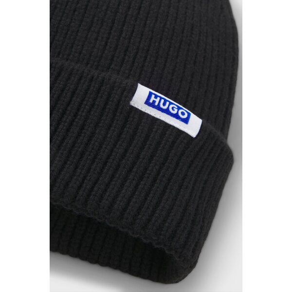 Ανδρικός Σκούφος Rib-knit beanie hat with logo label HUGO 50551371 μαύρο - Image 2