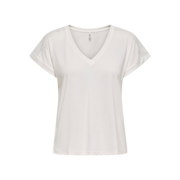 ΓΥΝΑΙΚΕΙΑ ΜΠΛΟΥΖΑ ΕΚΡΟΥ ONLFREE LIFE S/S V-NECK LACE TOP JRS ONLY 15369294 - Image 1