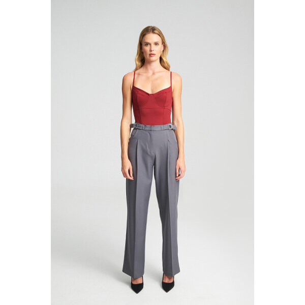 1-GREY-1 Γυναικείο Παντελόνι Wide Leg με Ζώνη KENDRA Trousers MIND MATTER MML25-02-03-004_GREY - Image 1