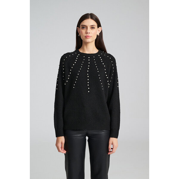 2-black-8 Γυναικεία Πλεκτό με Διακοσμητικές Πέρλες MILLA SWEATER MIND MATTER MML25-02-09-023_BLACK - Image 1