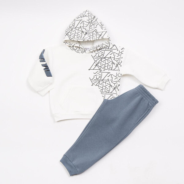 20250918091020_trax_paidiko_set_formas_leyko_48938 Παιδικό Σετ φόρμας μαύρο παντελόνι/εκρού μπλούζα 48938 - Image 1