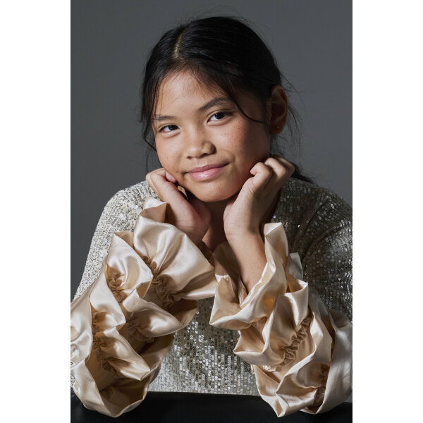 Παιδικό Φόρεμα παγιέτα με βολάν στα μανίκια Εκρού 4-16 ΕΤΩΝ Melin Rose MRW25/26-1212 - Image 4