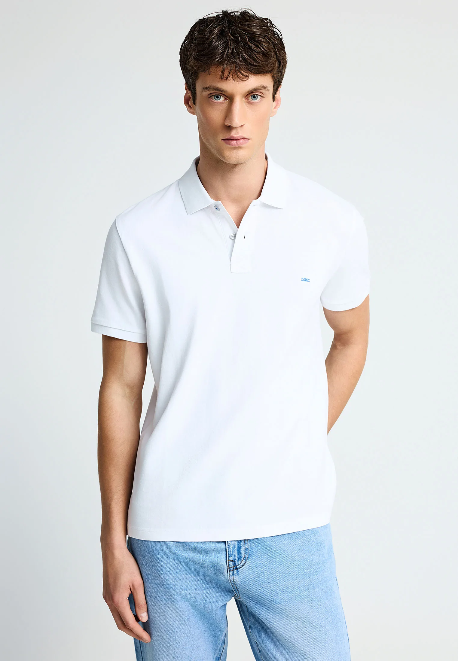 FBM013-001-11_WHITE_1 Ανδρική Μπλούζα Με Γιακά Πόλο FUNKY BUDDHA FBM013-001-11 ΛΕΥΚΟ - Image 1