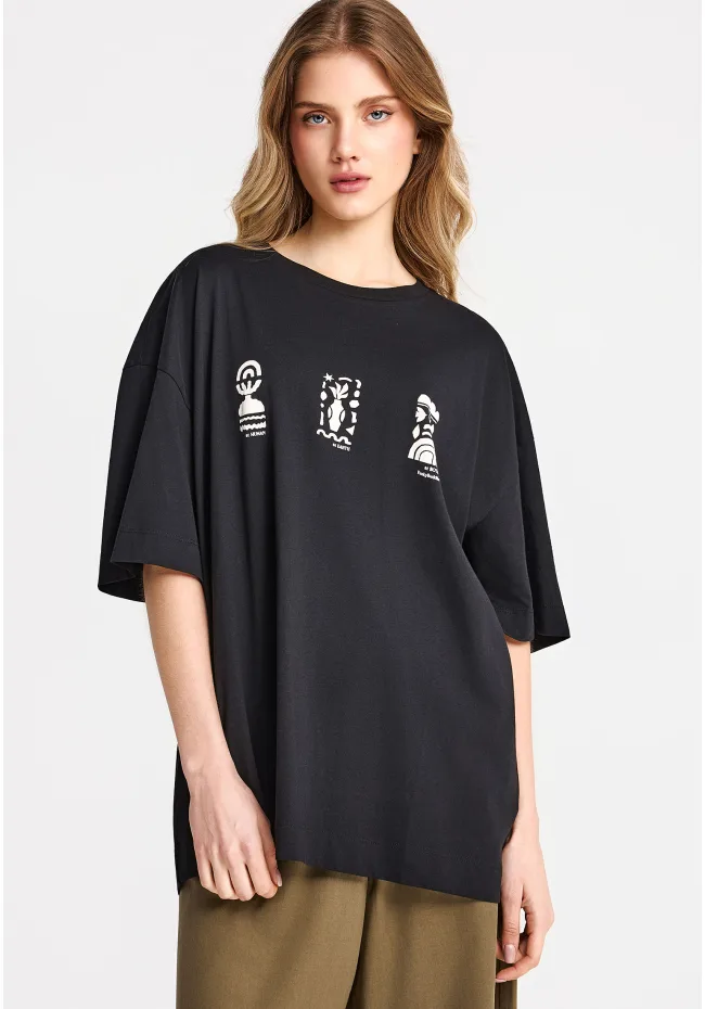 FBL013-126-04_BLACK_1 Γυναικεία Μπλούζα Κοντό Μανίκι Και Τύπωμα Funky Buddha FBL013-126-04-BLACK - Image 1