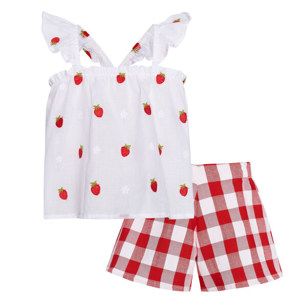 T7048 Summer Fruit Set – Embroidered Top & Vichy Shorts - Image 2