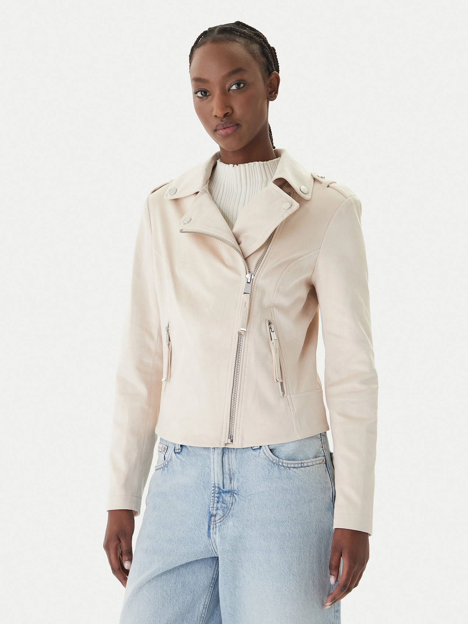 guess-ubergangsjacke-w6gl10-w1968-ecru-regular-fit-0000305897954 Γυναικείο Μπουφάν Suede New Monica Guess W6GL10W1968-G1FN Regular Fit - Image 1